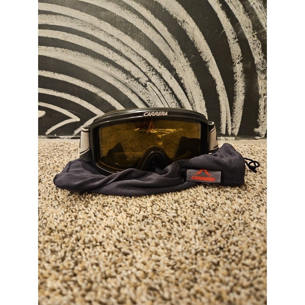 Vintage Carrera Snowboarding Ski Goggles S-Cup P Supergold Lens Black w/Bag